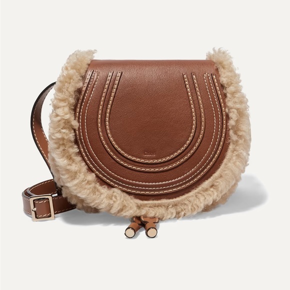 Chloe Handbags - Chloe Marcie mini shearling-trimmed textured-leather shoulder bag